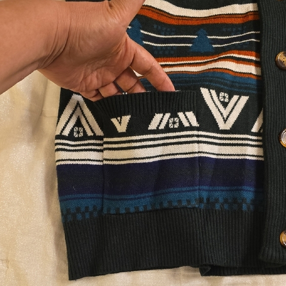 Paul Jones Men's Patterned Cardigan in Blue, Orange, and White - Picture 15 of 15